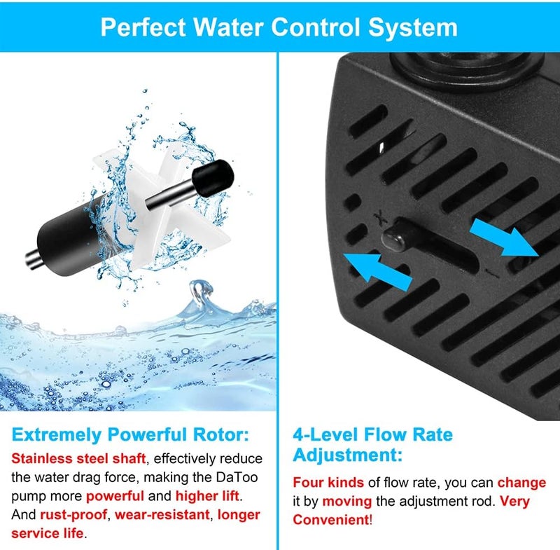 DATOO 95GPH 5W Small Submersible Water Pump Mini Fountain Pump Ultra Quiet For Aquarium Fish Tank Pond Statuary Hydroponics - Image 3